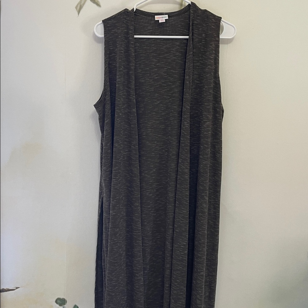 LuLaRoe Khaki Green Maxi Open Front knit Duster Vest